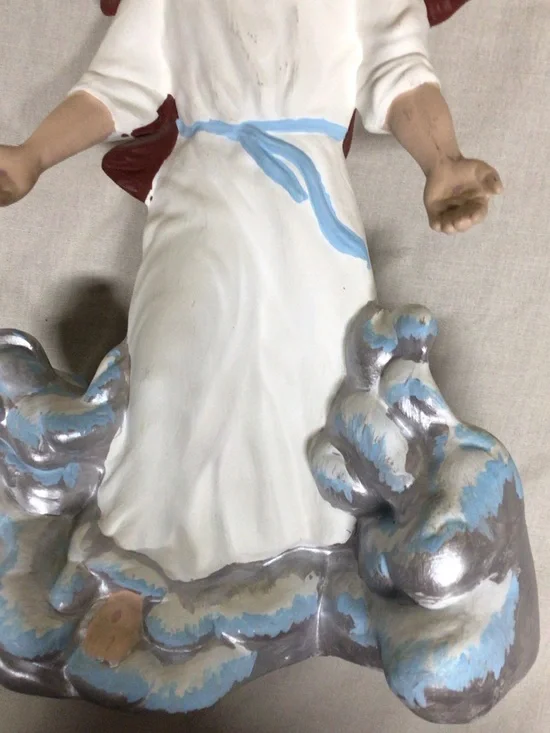 White and Maroon Ceramic Religious Figurine with Blue Accents - Picture 6 of 6